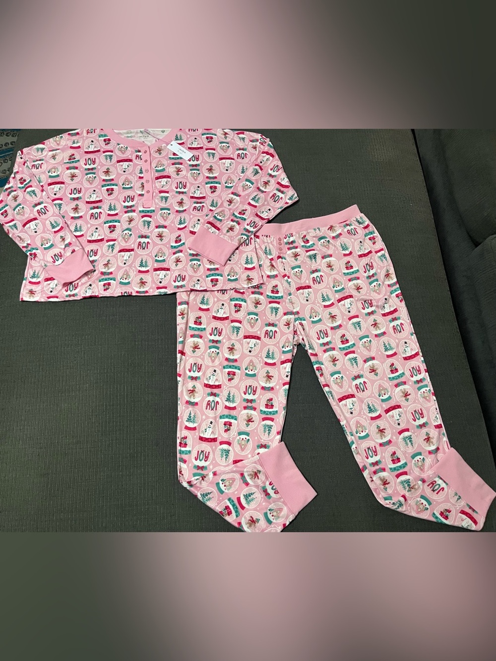 Women’s Pink Holiday 'Joy' Pajama Set - Soft Long-Sleeve Top & Pants NEW 2X